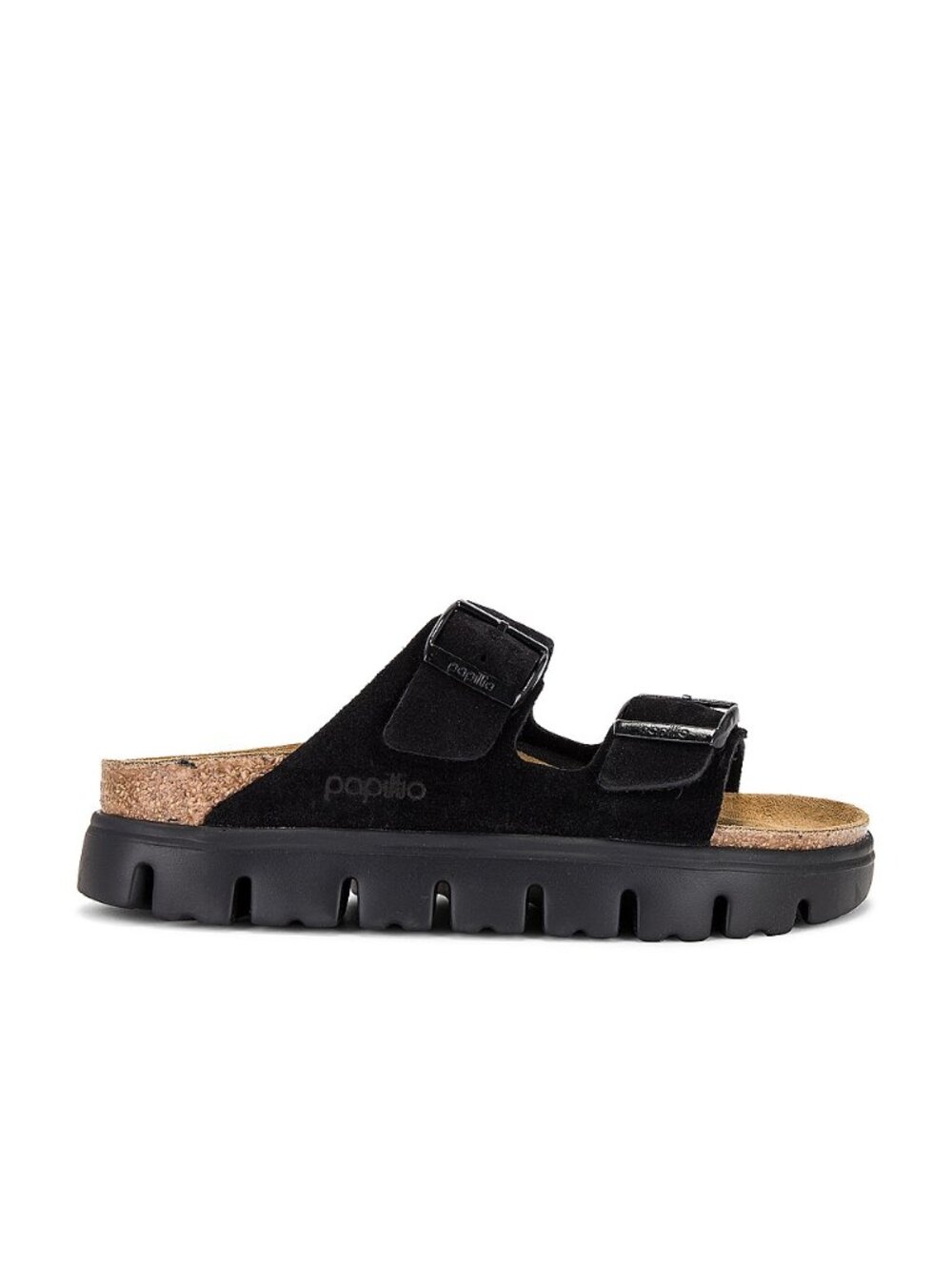 BIRKENSTOCK Arizona Chunky Sandal in Black platform leather suede
